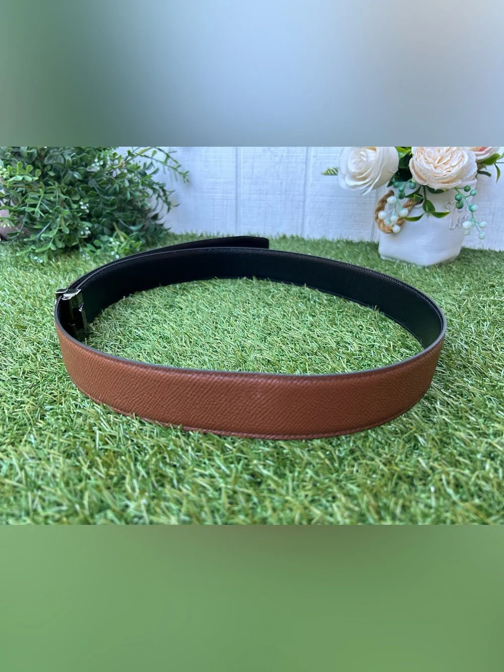 Salvatore Ferragamo Brown Leather Double Gancini Belt Strap Only